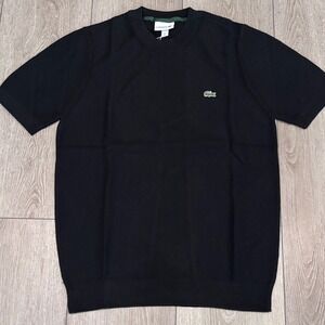 Lacoste Short Sleeve Sweater Mens Medium Black Organic Cotton Knit Textured NWT